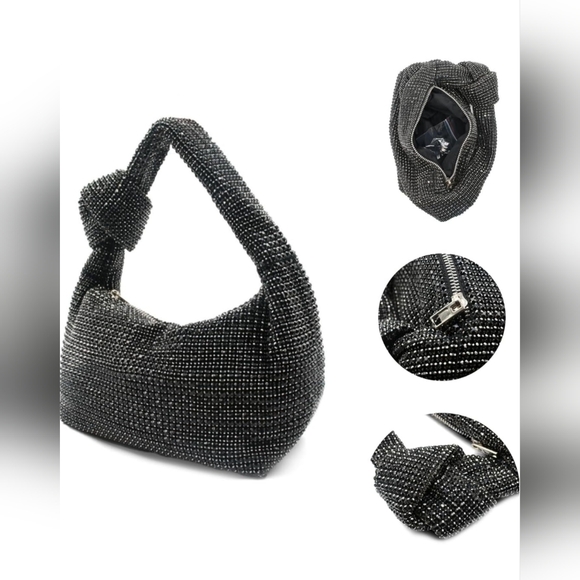 UMREN Bling Full Glitter Knotted Handbag Crystal Rhinestone Hobo Dumpling Bag - Picture 4 of 6